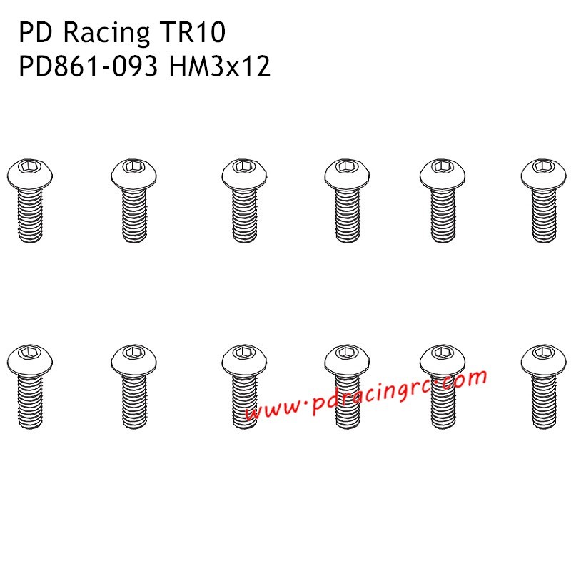 HM3x12 B Head Hex Screw PD861-093 Accessories for PD Racing 1/10 TR10 PD861T RC Car