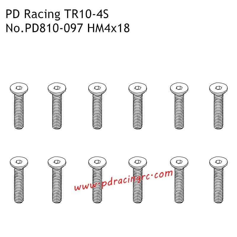 HM4x18 Flat Head Hex Screw PD810-097 Parts for PD Racing TR10-4S PD861R-TR RC Truck