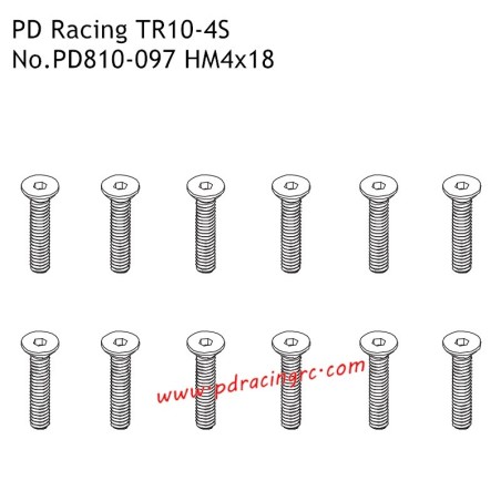 HM4x18 Flat Head Hex Screw PD810-097 Parts for PD Racing TR10-4S PD861R-TR RC Truck